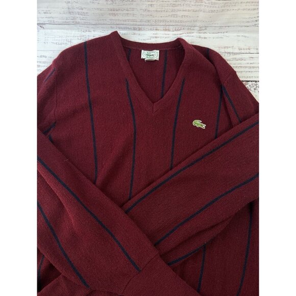 Izod Lacoste Sweater Men's L Burgundy V-Neck Orlon Acrylic Made in USA Preppy - Picture 8 of 11